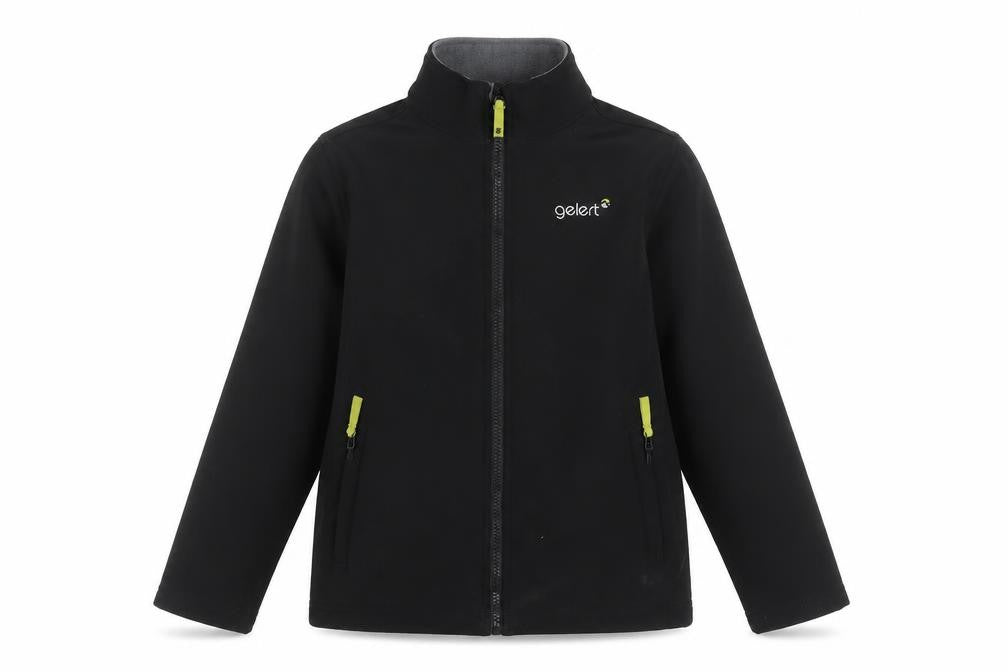 Front view of Gelert boys’ black soft shell jacket 9-10 years