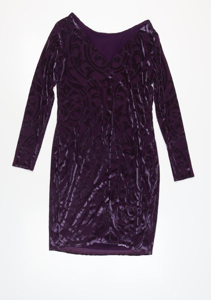 Next Women's Purple Velvet Bodycon Dress, Size 14, Party