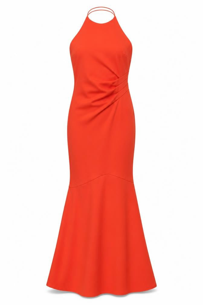 Front view of Lipstick Boutique Red Halter Mermaid Dress, size 6, Party Wear