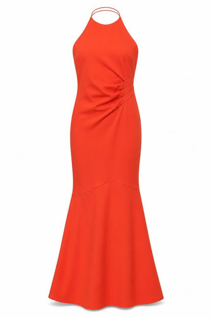 Front view of Lipstick Boutique Red Halter Mermaid Dress, size 6, Party Wear