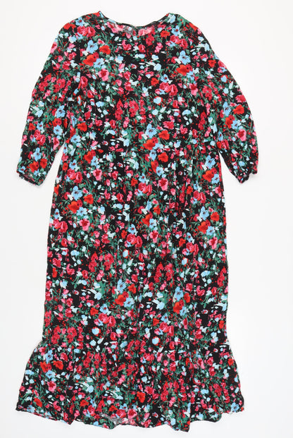 M&Co Women's Black Floral Dress Size 10