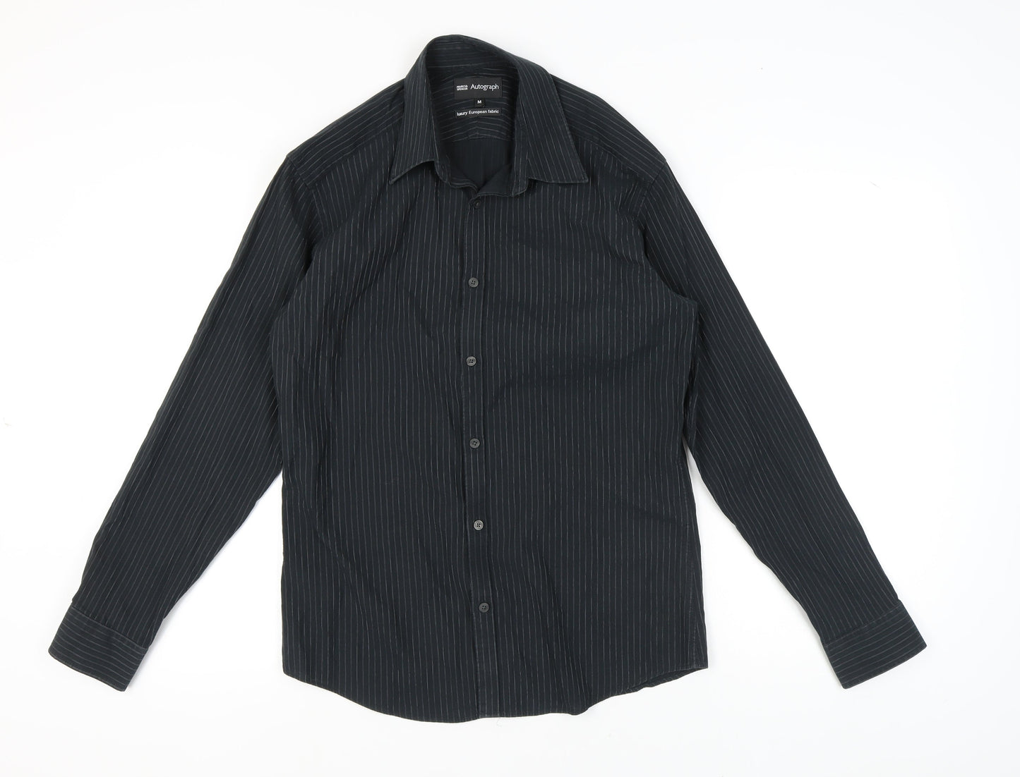 Marks and Spencer Men's Black Striped Long Sleeve Shirt