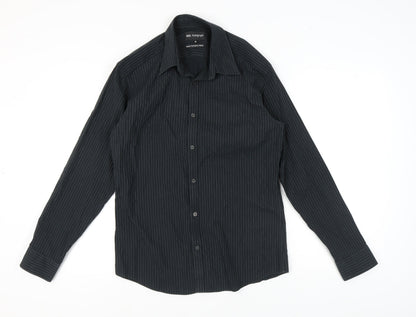 Marks and Spencer Men's Black Striped Long Sleeve Shirt