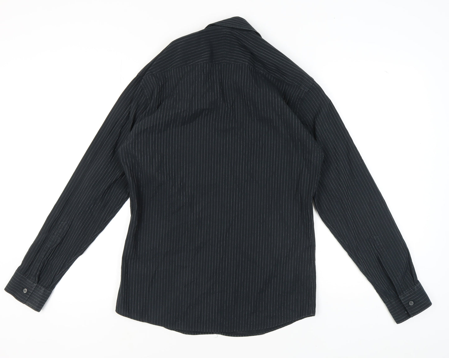 Marks and Spencer Men's Black Striped Long Sleeve Shirt