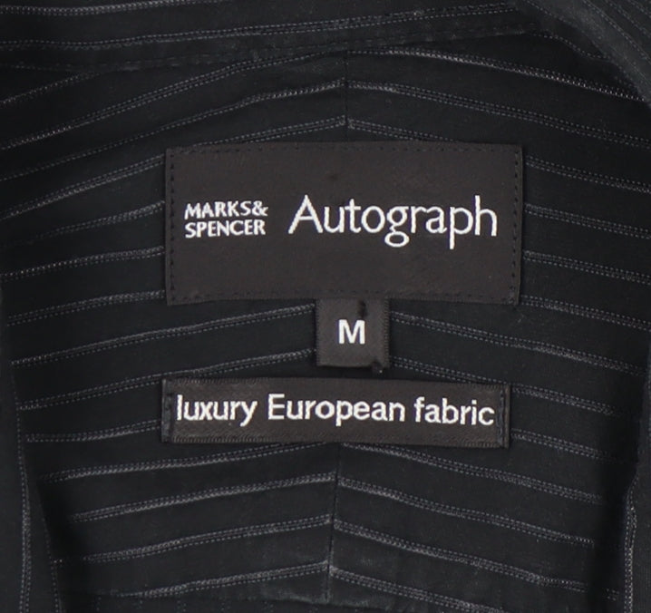 Marks and Spencer Men's Black Striped Long Sleeve Shirt