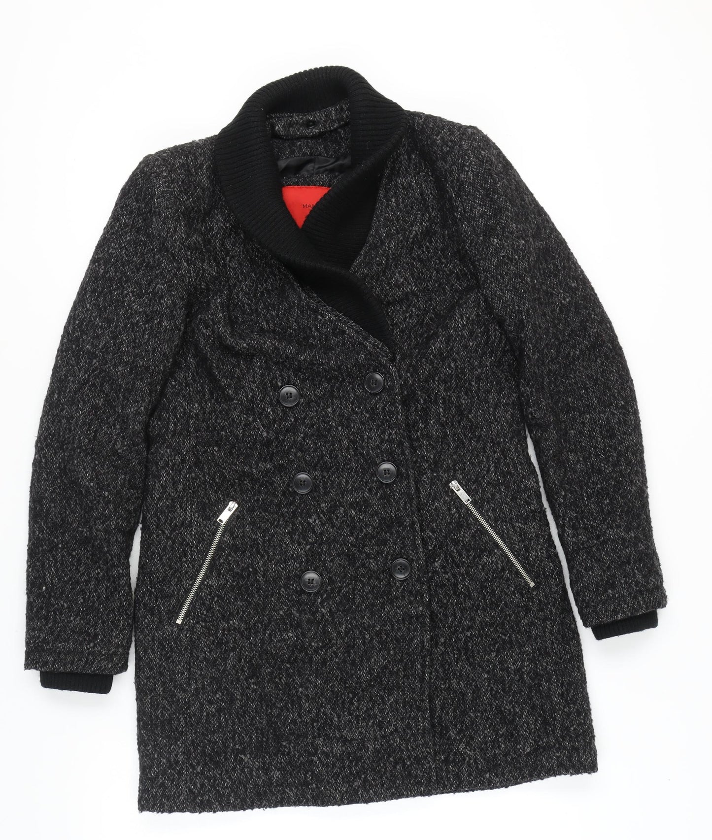 Womens UK Size S Mango Black Pea Coat