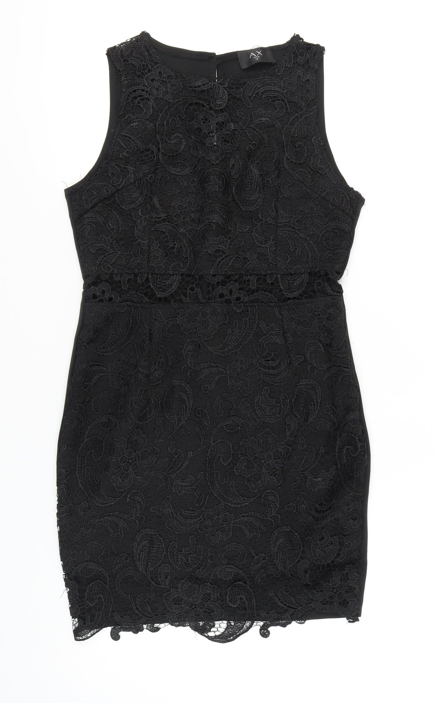 AX Paris Black Sleeveless Lace Dress Size 14
