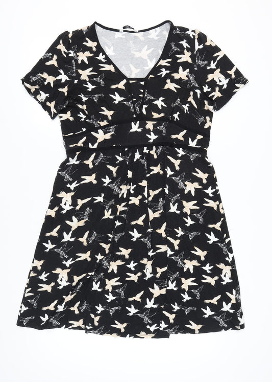 BHS Women's Black Multicoloured Hummingbirds Dress, Size 20
