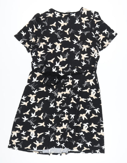 BHS Women's Black Multicoloured Hummingbirds Dress, Size 20
