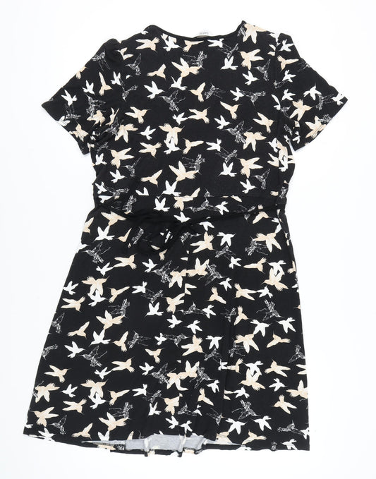 BHS Women's Black Multicoloured Hummingbirds Dress, Size 20
