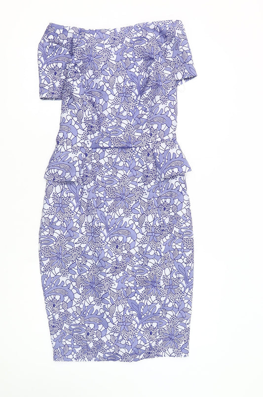 New Look Women's Blue Floral Sheath Dress Size 6