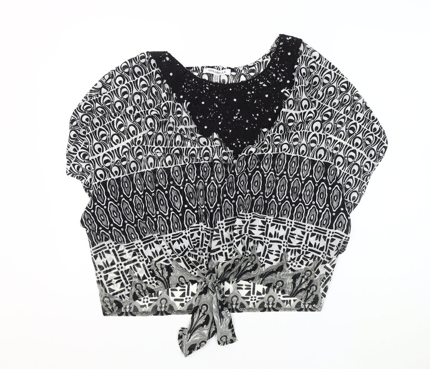 Womens UK Size 14 Annabelle Black Cropped Blouse