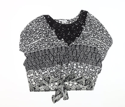 Womens UK Size 14 Annabelle Black Cropped Blouse