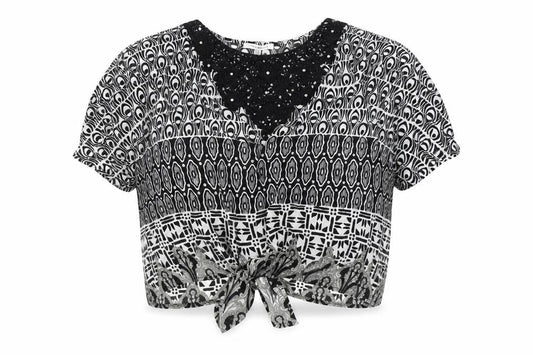 Womens UK Size 14 Annabelle Black Cropped Blouse