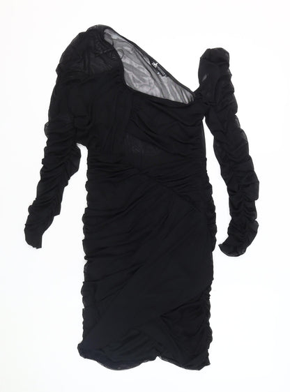 Zara Women's Long Sleeve Black Dress, Size 12, Elegant Chiffon
