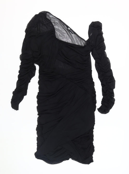Zara Women's Long Sleeve Black Dress, Size 12, Elegant Chiffon