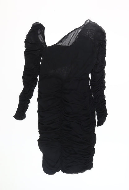Zara Women's Long Sleeve Black Dress, Size 12, Elegant Chiffon
