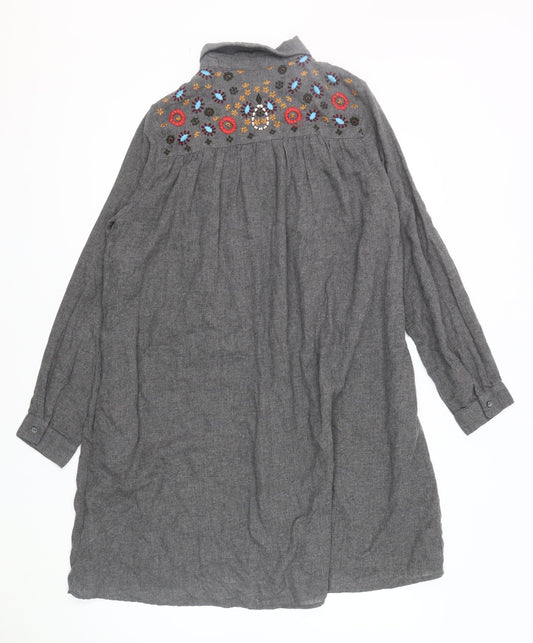 Zara Basic Women's Grey Embroidered Shirt Dress S