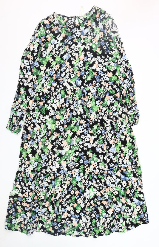 H&M Women's Multicoloured Floral Long Sleeve Dress