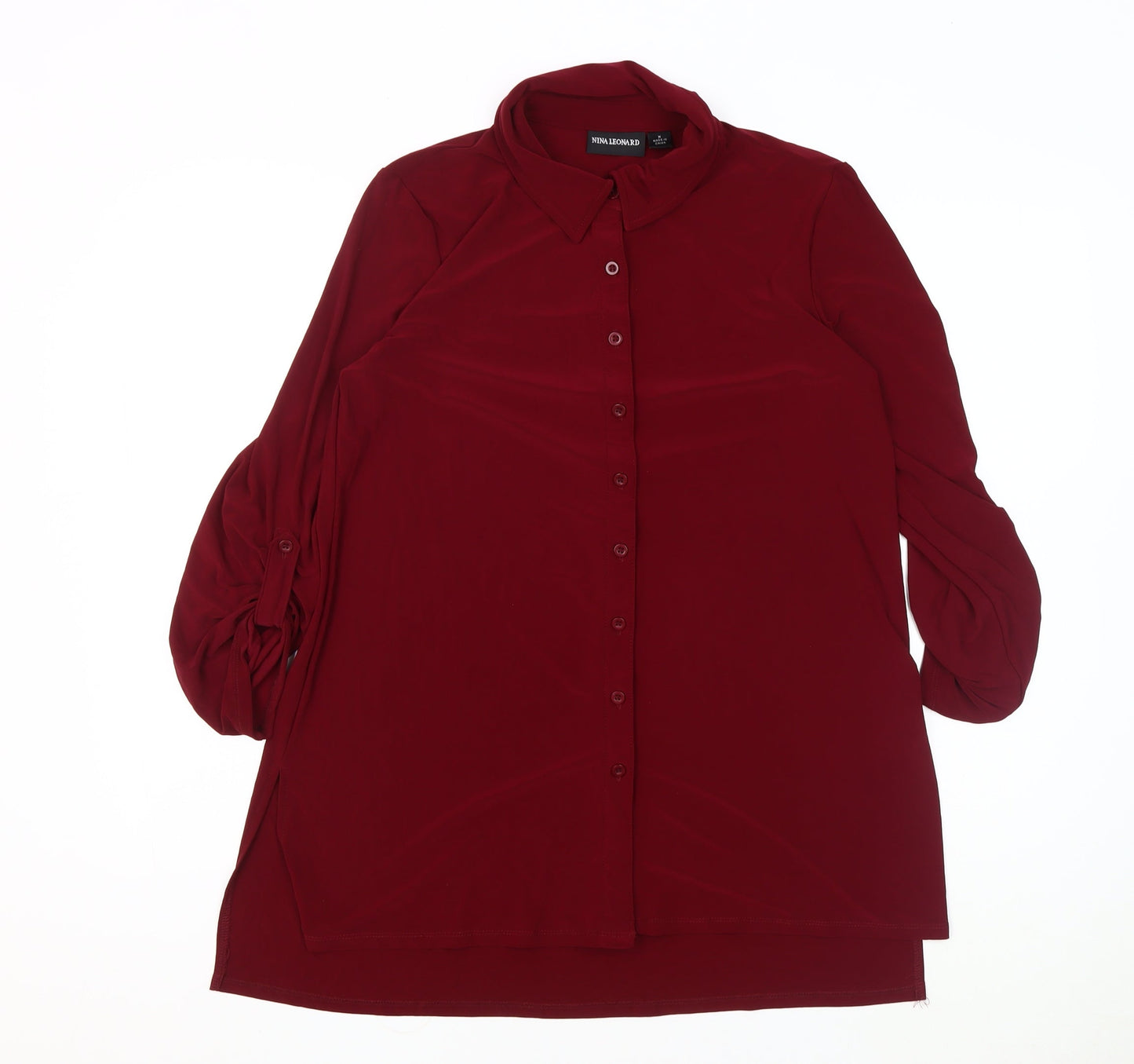 Womens UK Size L Nina Leonard Red Tunic Button-Up