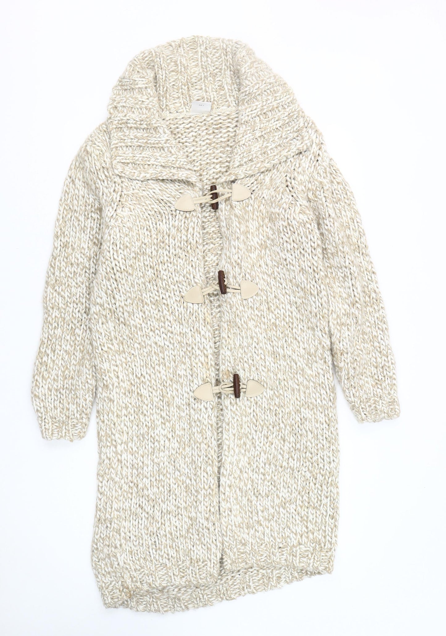 Next Men Beige S High Neck Cardigan Chunky-Knit