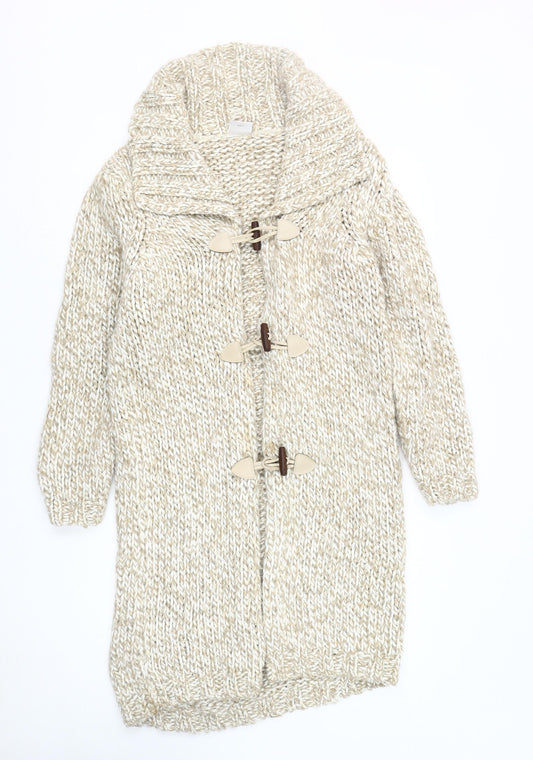 Next Men Beige S High Neck Cardigan Chunky-Knit