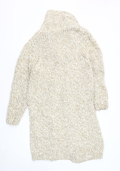 Next Men Beige S High Neck Cardigan Chunky-Knit