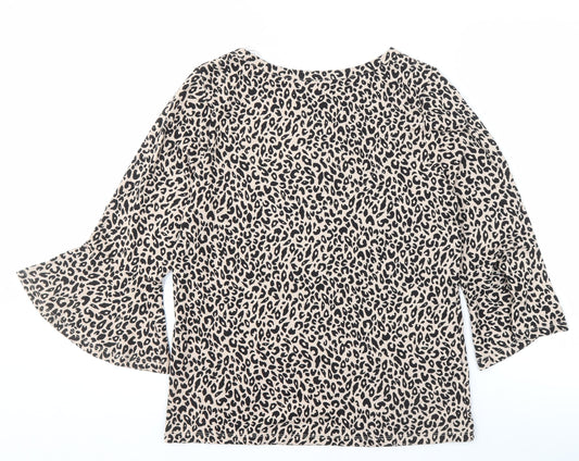 M&Co Beige Blouse Women’s Size 10 Petite Animal Print