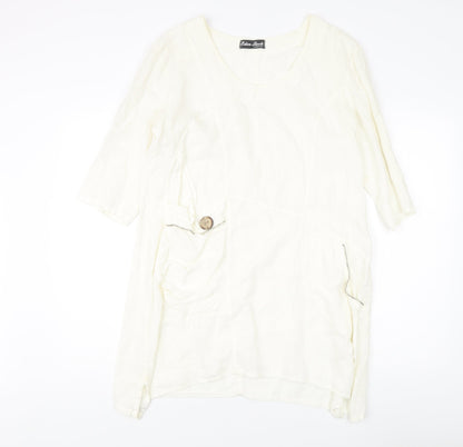 Eden Rock Ivory Linen Dress Women's M 3/4 Sleeve