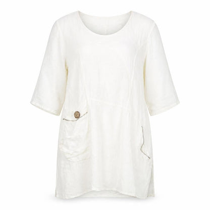 Eden Rock Ivory Linen Dress Women's M 3/4 Sleeve