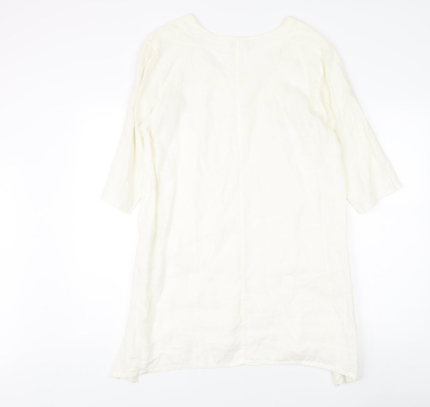 Eden Rock Ivory Linen Dress Women's M 3/4 Sleeve