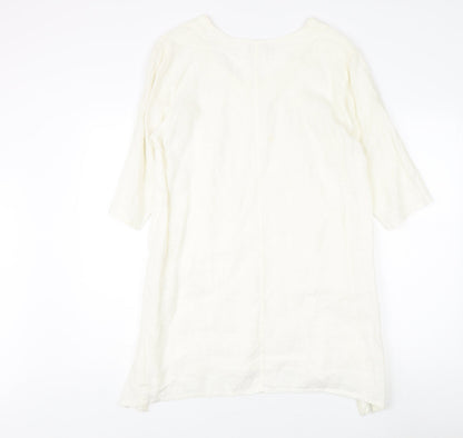 Eden Rock Ivory Linen Dress Women's M 3/4 Sleeve
