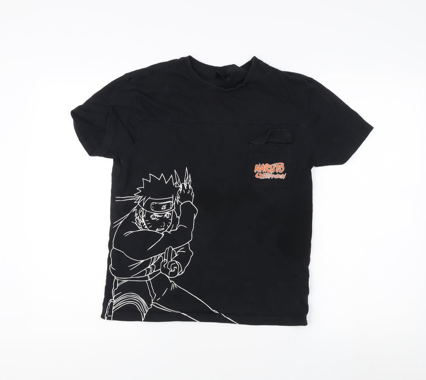 Boys Black Naruto Anime T-Shirt, Size 11 Years, Graphic Print