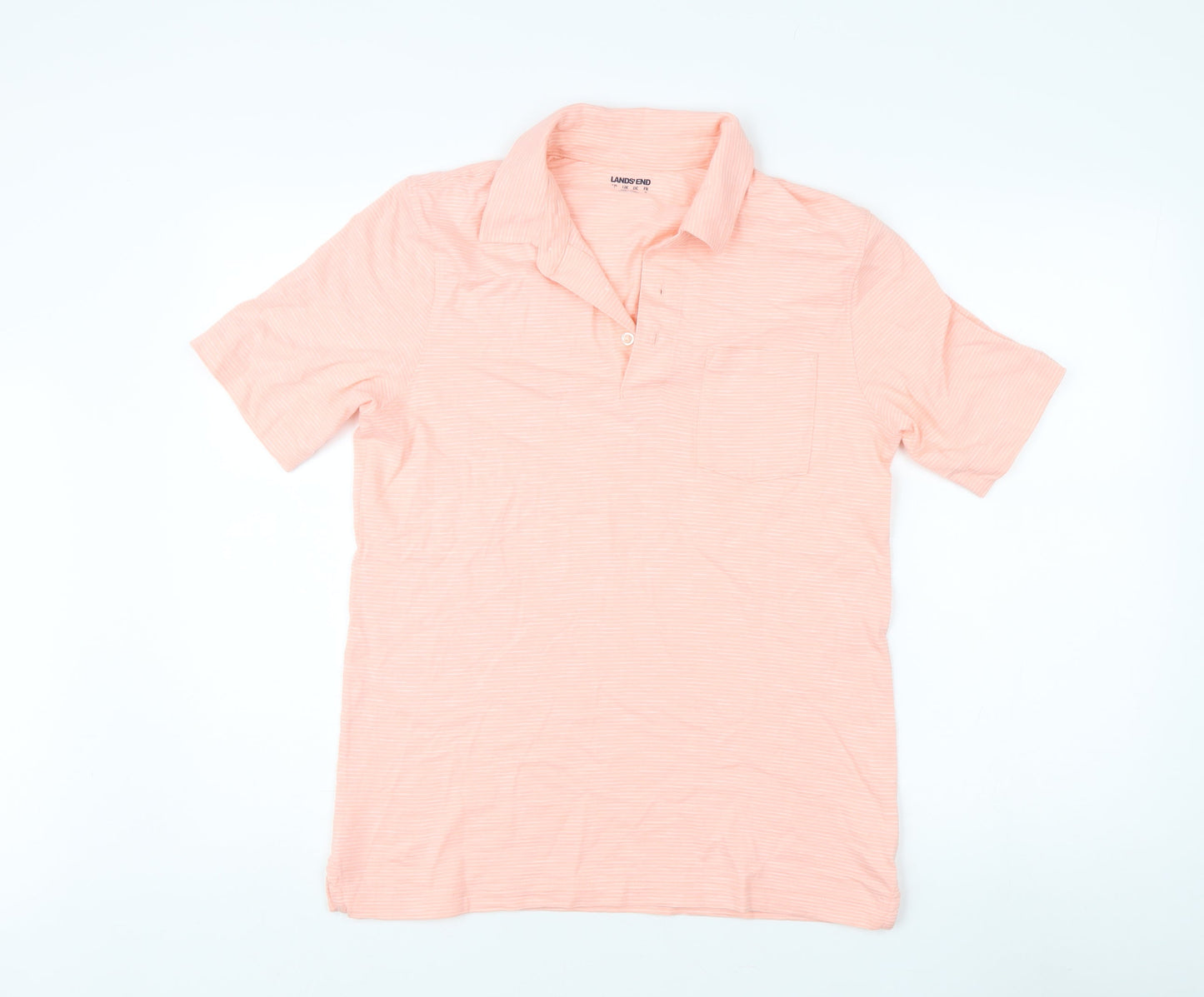 Lands' End Men's Pink S Striped Polo Shirt