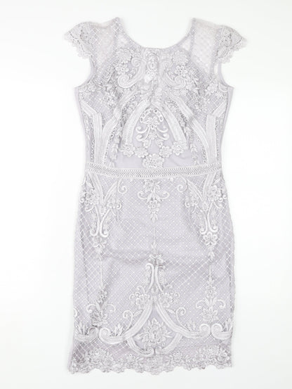 Lipsy Women's Grey Lace Bodycon Dress Size 12