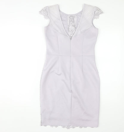 Lipsy Women's Grey Lace Bodycon Dress Size 12