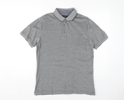 Jasper Conran Men's Grey Cotton Polo Shirt Size M