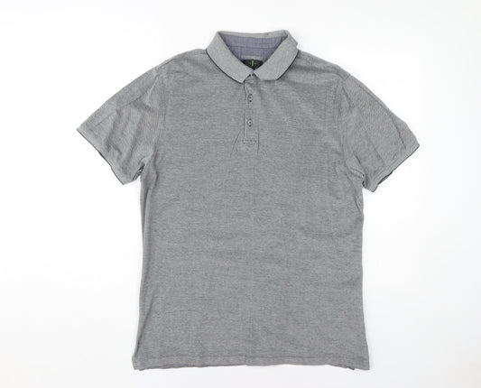 Jasper Conran Men's Grey Cotton Polo Shirt Size M