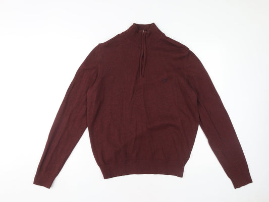 Farah Men's Red High-Neck Cotton Jumper, M