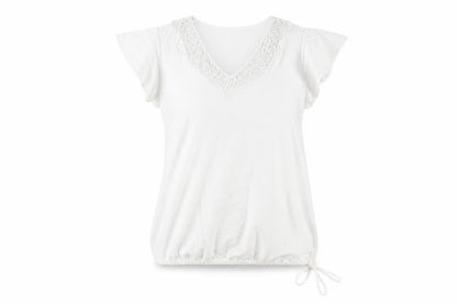 Fat Face Women's White Crochet V-Neck T-Shirt S