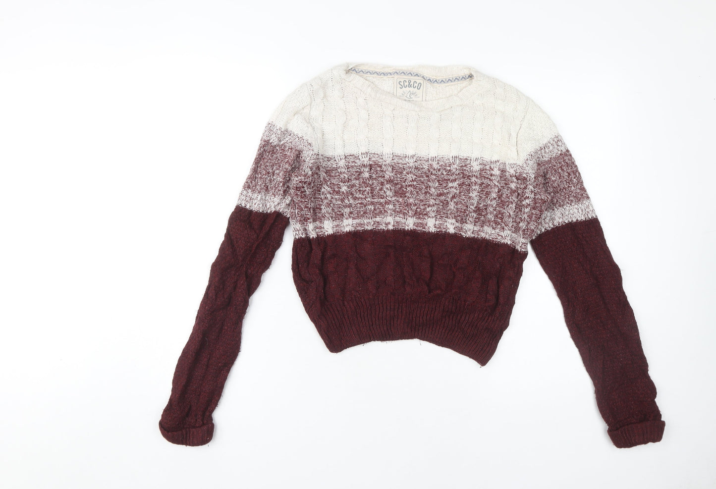 SC&CO Women's Multicoloured Cable-Knit Jumper Size 12