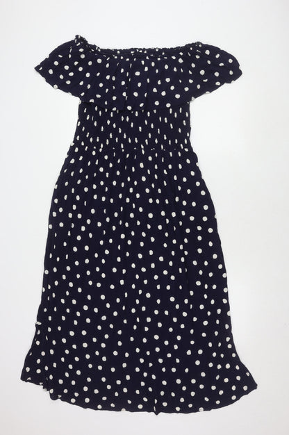 Next Women's Blue Polka Dot Off-Shoulder Dress, Size 18T