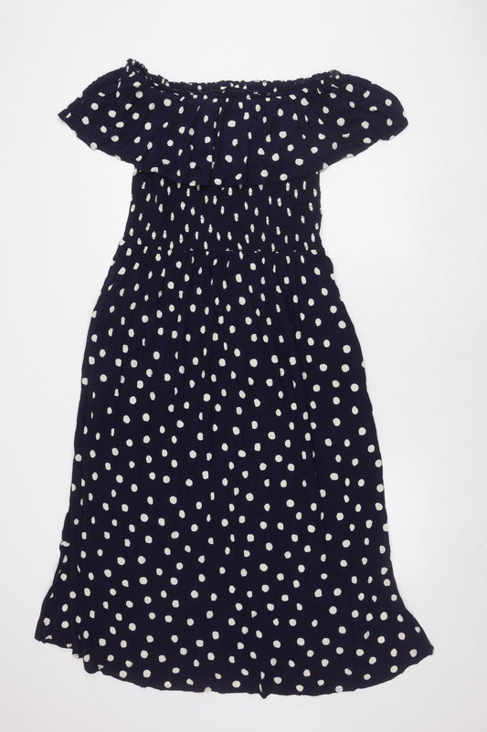 Next Women's Blue Polka Dot Off-Shoulder Dress, Size 18T