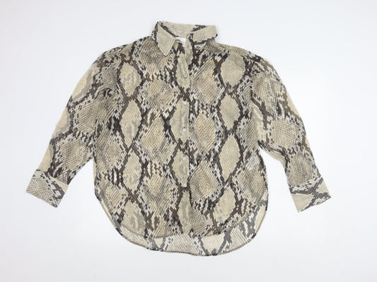 H&M Women’s Multicoloured Size 12 Animal Print Button-Up Shirt