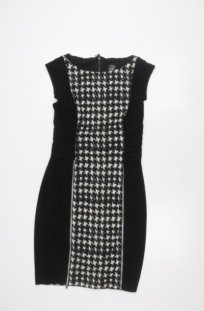 Jax Women's Black Sheath Dress, Size 10, Houndstooth