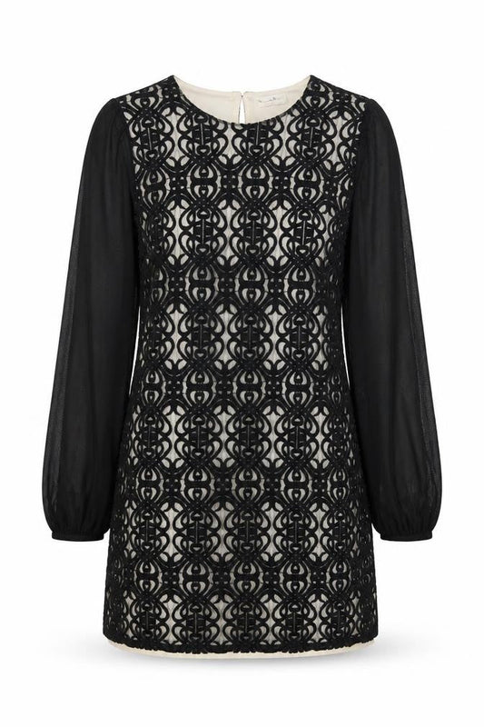 Front view of Miss Selfridge Women’s Black Ivory Long Sleeve Dress