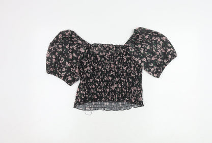 Womens UK Size 12 River Island Black Cropped Blouse
