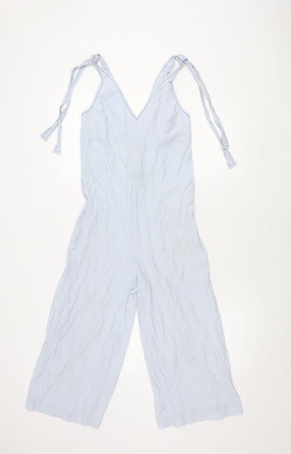 Topshop Women Blue Jumpsuit Size 4 Sleeveless Wide-Leg