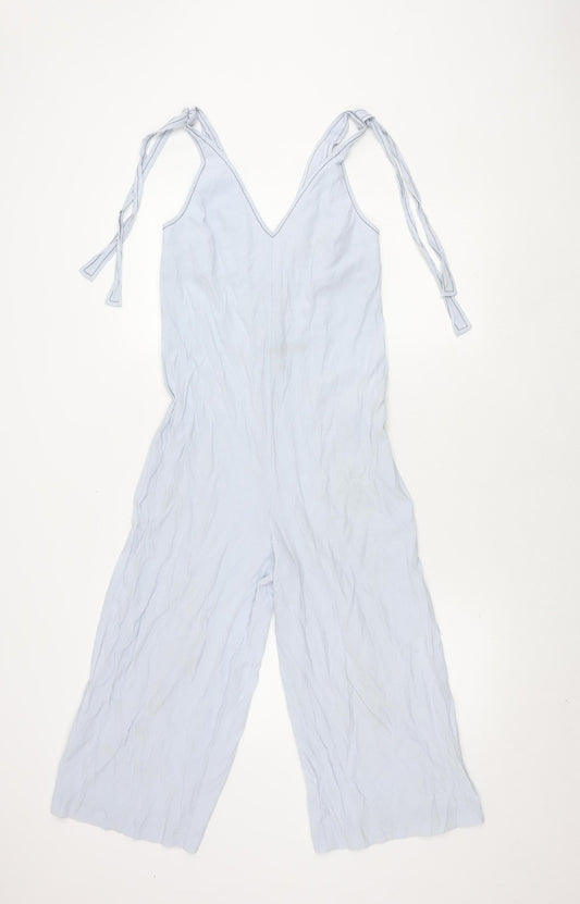 Topshop Women Blue Jumpsuit Size 4 Sleeveless Wide-Leg