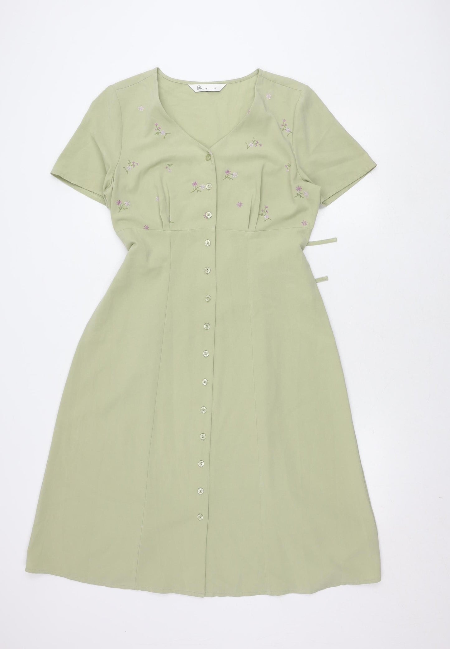 BHS Women's Green Floral Embroidered Dress Size 12